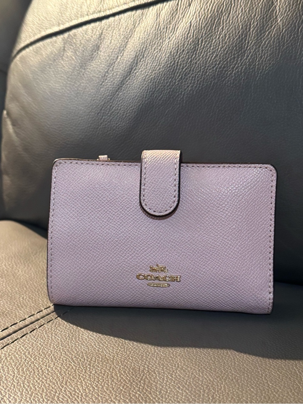 COACH Lilac Saffiano Leather Small Wallet with Gold Logo